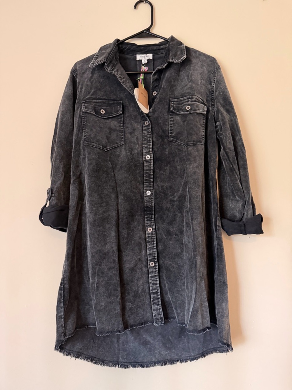 NWT Umgee Washed Black Denim Tunic Shirt Dress